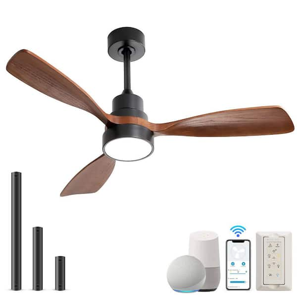 48 in. LED Indoor/Outdoor Smart Wood Black Ceiling Fan with Light and Remote&APP Control