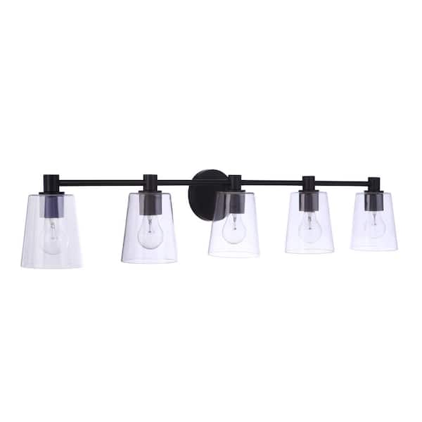 Emilio 42 in. 5 Light Flat Black Finish Vanity Light with Clear Glass Shade