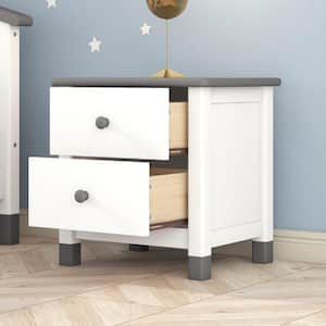 Modern Wooden Nightstand with Two Drawers for Kids,End Table for Bedroom,White/Gray