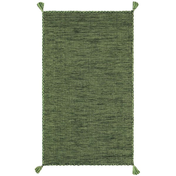 SAFAVIEH Montauk Green/Black Doormat 2 ft. x 4 ft. Solid Color Striped Area Rug
