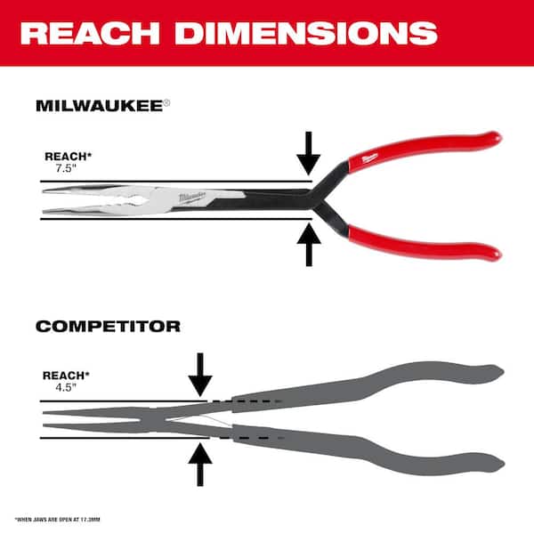 Milwaukee 13 Extra Long Reach Straight Long Nose Pliers #48-22-6540