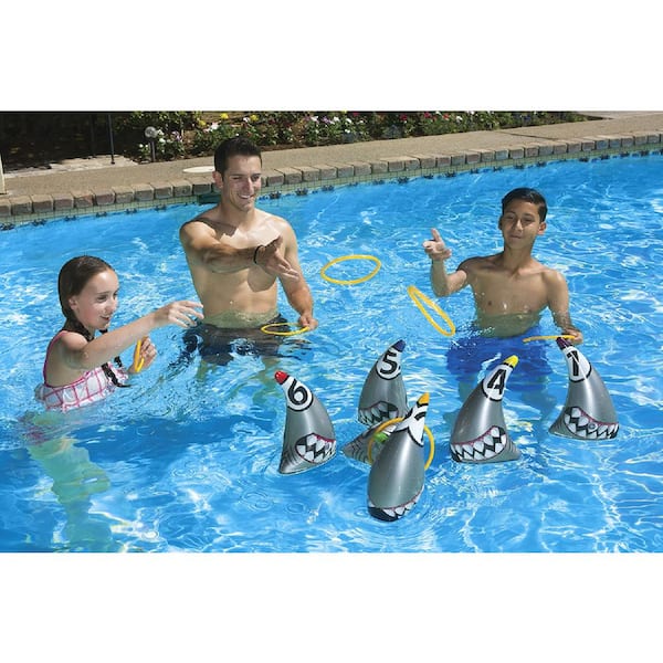Poolmaster Multi-Color Shark Zone Ring Toss Outdoor Game (Includes 6-Rings - Fun for Land or Water)
