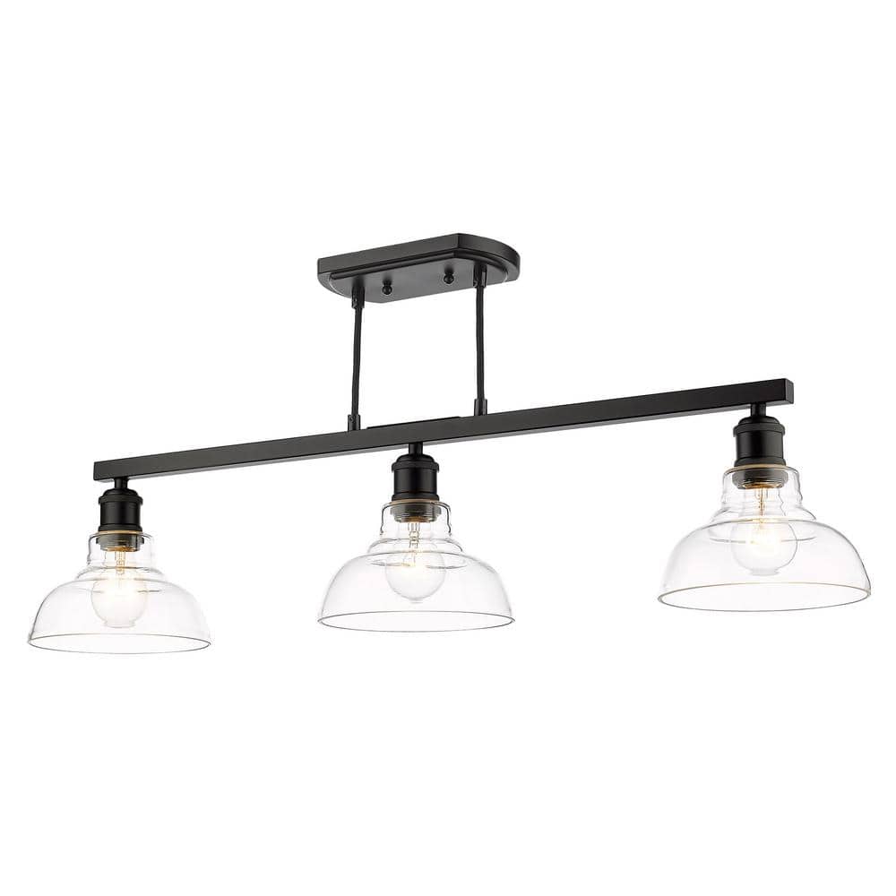 Carver Matte Black Linear Island Pendant with Clear Glass