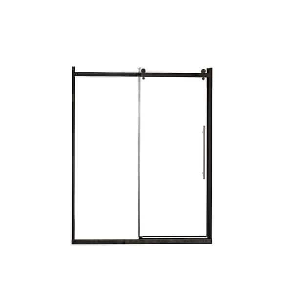 60 in. W x 72 in. H Sliding Semi - Frameless Shower Door in Matte Black Finish with Clear Tempered Glass