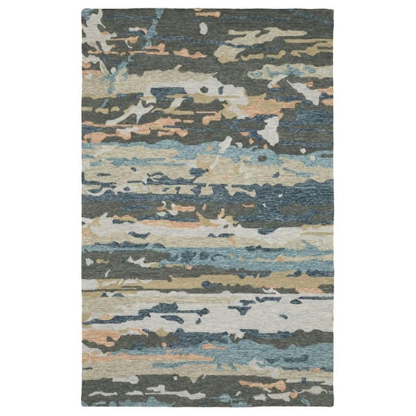 8 ft. x 10 ft. Gray, Blue Abstract Washable Area Rug