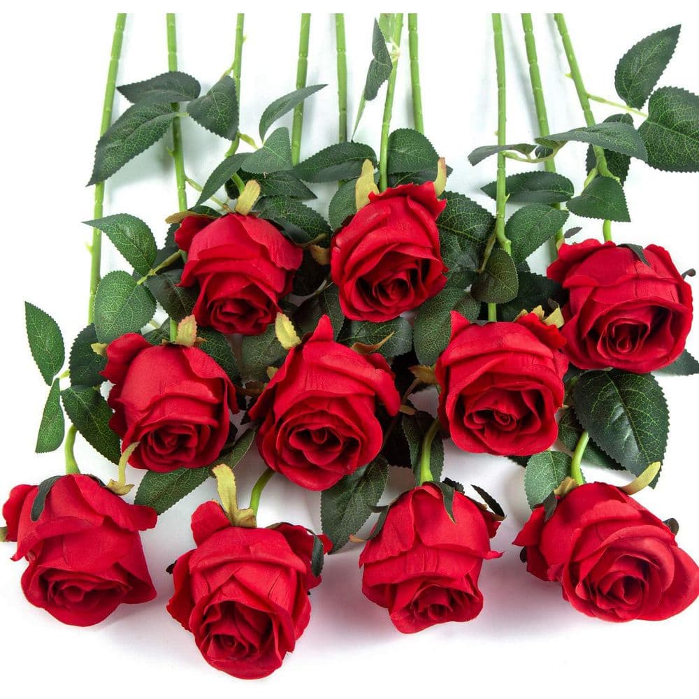 20 in. Red Indoor/Outdoor Artificial Rose Flower (10pcs) UMYKL5