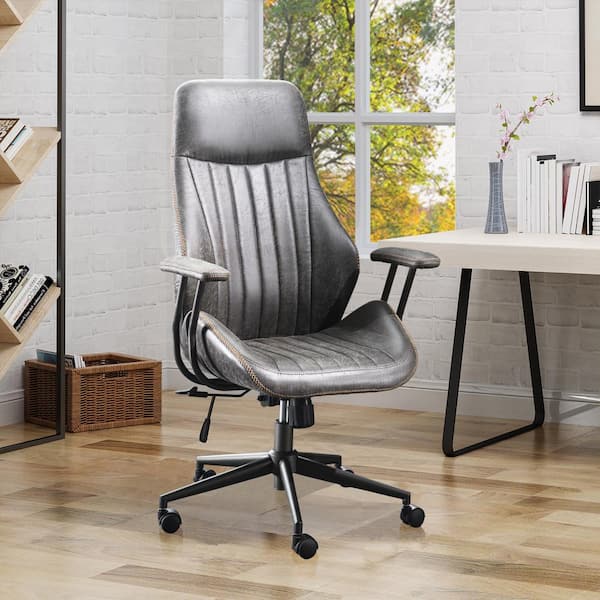Allwex KL Dark Grey Suede Fabric Swivel Office Chair with Arms KL200 - The  Home Depot