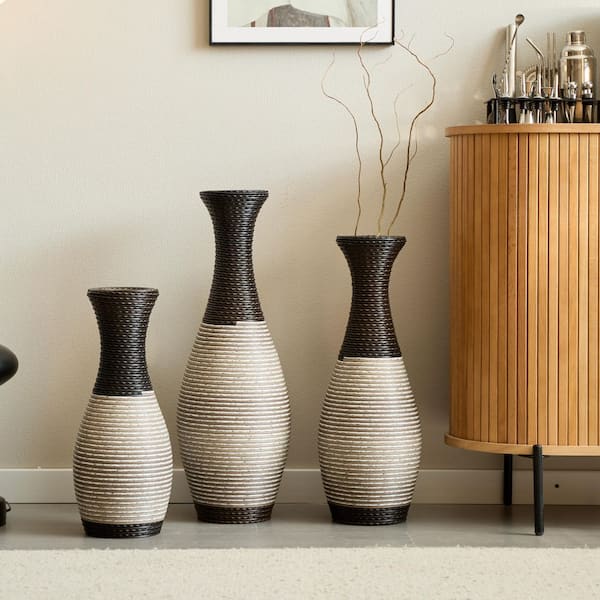20 in./24 in./28 in. Gray Bottle PVC Polyethylene Floor Vase Trio, Modern Textured Tall Vases for Home Decor (Set of 3)
