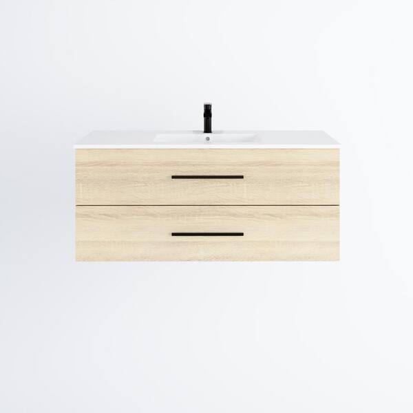 Napa 48 in. W x 18 in. D Single Sink Bathroom Vanity Wall Mounted In White Oak with Ceramic Integrated Countertop