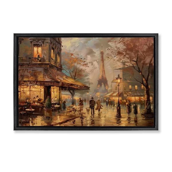 Stupell Industries Parisian Fall Townscape by LSR Design Studio Black Floater Frame People Graphic Art Print 17 in. x 25 in.