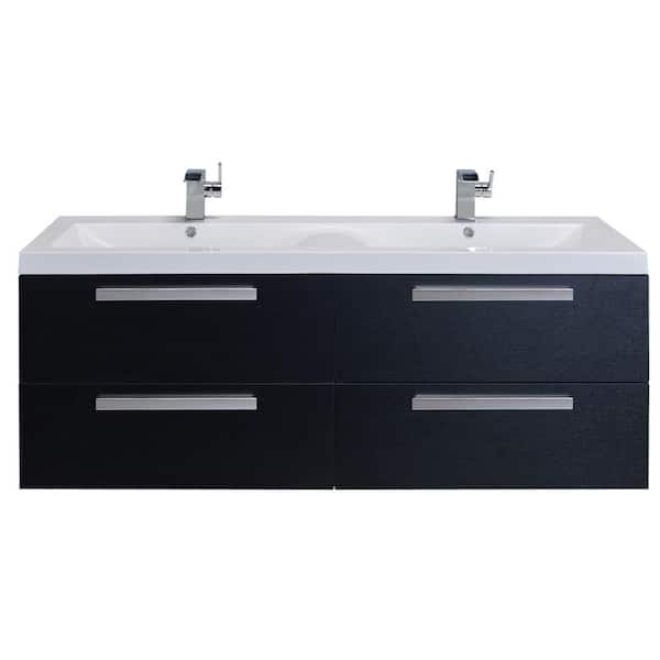 Surf 57 in. Double Sink Floating Blackwood Bath Vanity with White Acrylic Top (Assembled)