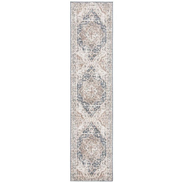 Pyramid 2 ft. x 5 ft. Ivory/Beige Ornate Border Runner Rug