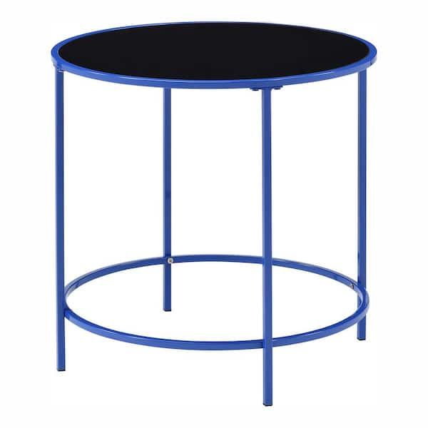 Furniture of America Skyes 22 in. Blue Coating Round Glass Top End Table