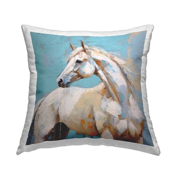 Stupell Industries Blue and White Horse Blue Square Outdoor Throw Pillow