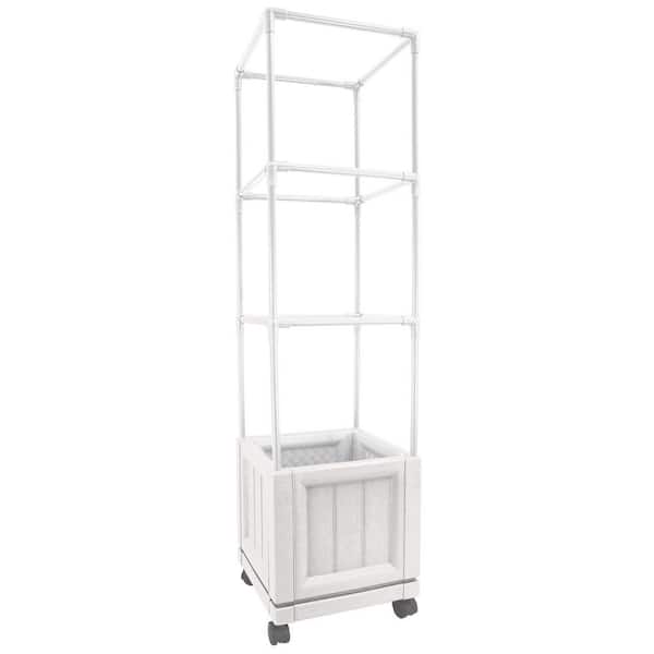11 in. L x 11 in. W x 11 in. H White Wheeled Resin Raised Garden Bed with 32 in. Trellis Tower