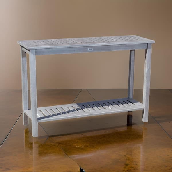 Benjara 16 in. Silver Gray Rectangle Wooden Console Table with 2 Shelves and Slatted Design