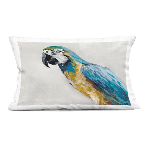 Polly Parrot Portrait Gray Print Zipper Polyester 14 in. X 20 in. Throw Pillow