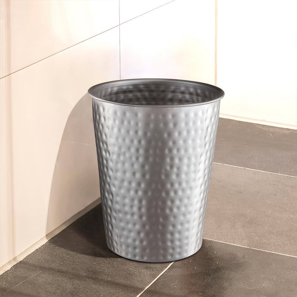 Hand Hammered Matte Gray Metal Round Bathroom Trash Can