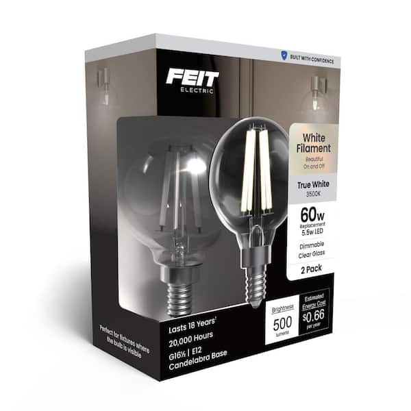 60-Watt Equivalent G16.5 Globe Dimmable White Filament Clear E12 LED Vintage Edison LIght Bulb, True White 3500K(2-Pack)