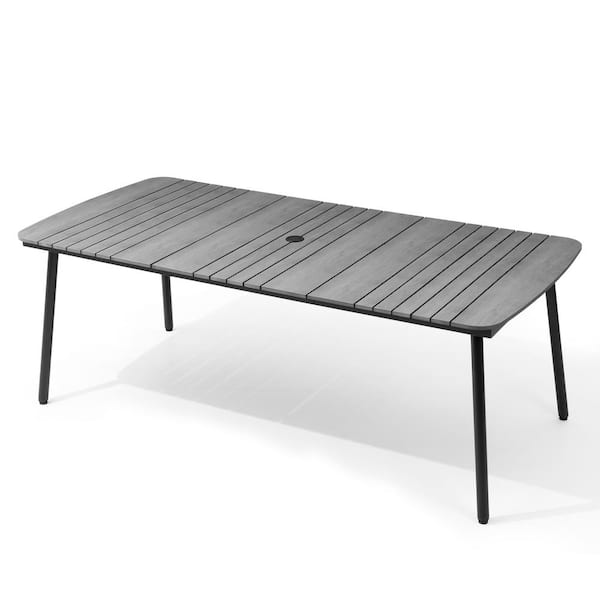 Pellebant 81.5 in. Rectangular Round Corner Aluminum Outdoor Patio Dining Table with Wood-Like Tabletop in Gray
