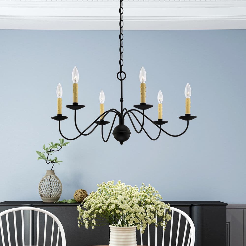 Heritage Black Steel 6-Light Candelabra Chandelier