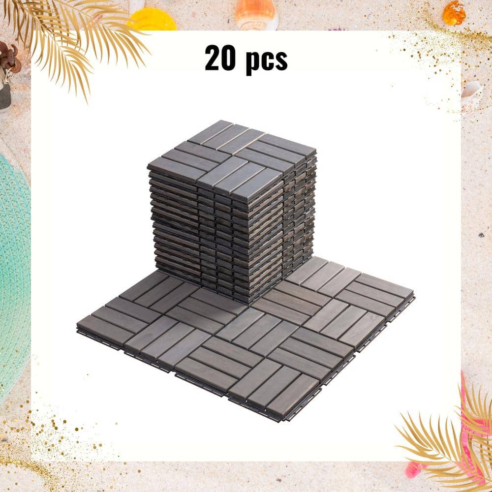 12 in. x 12 in. Solid Wood Interlocking Deck Tiles in Gray Outdoor Flooring