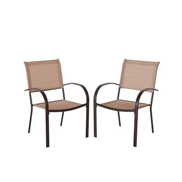 Hampton Bay Mix and Match Brown Stackable Sling Outdoor Dining Chair in Cafe (2-Pack)