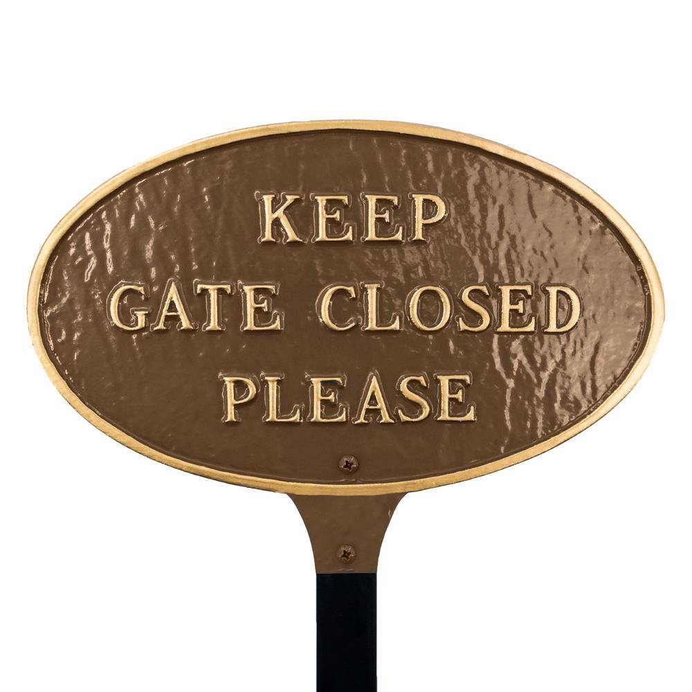 Montague Metal Products Keep Gate Closed Please Small Oval Statement Plaque with Lawn Stake Oil