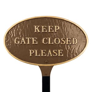 Keep Gate Closed Please Small Oval Statement Plaque with Lawn Stake Oil Rubbed/Gold