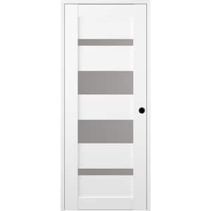 36" x 96" Mirella Left-Hand Solid Core 5-Lite Frosted Glass Bianco Noble Wood Composite Single Prehung Interior Door