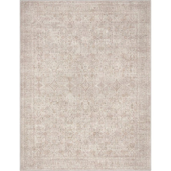 Ivory and Cream 9 ft. 10 in. x 13 ft. Flat-Weave Asha Isolde Vintage Oriental Botanical Area Rug