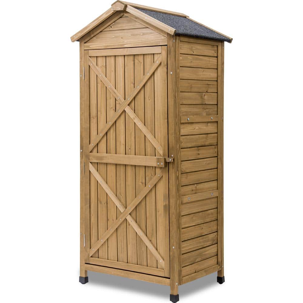 25.2 in. W x 18 in. D x 61.6 in. H Natural Wooden Outdoor Storage Cabinet w