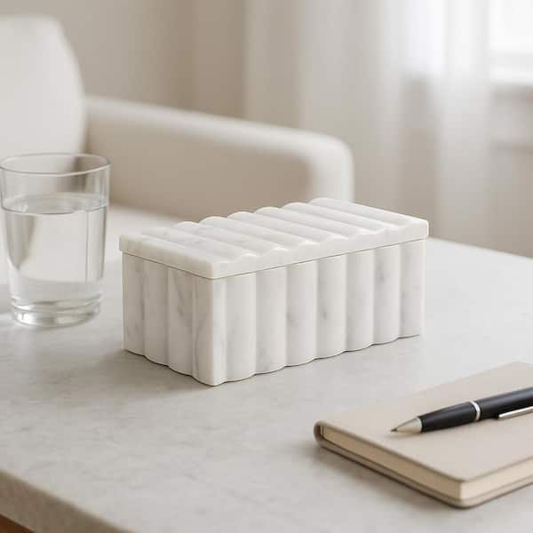 Elegant Faux Leather Decorative Box White 8 in. x 4.8 in. Faux
