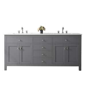 Artemis 72 in. W x 22 in. D x 34 in. H Double Bath Vanity in Gray with White Quartz Top and White Sinks