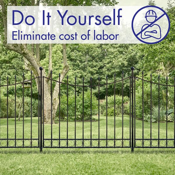 Vigoro Beaumont 40.4 in. H x 49.6 in. W Black Steel 3-Rail Fence Panel
