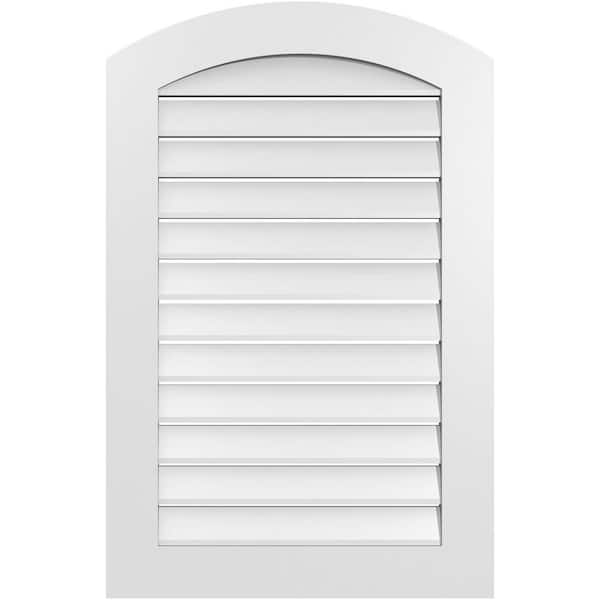 Ekena Millwork 26 in. x 38 in. Arch Top Surface Mount PVC Gable Vent: Decorative with Standard Frame