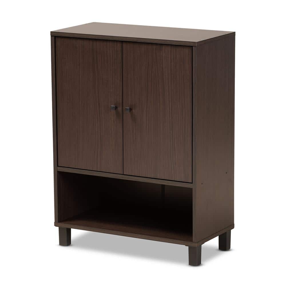 Rossin Dark Brown Wood 2-Door Entryway Shoe Cabinet with Open Shelf