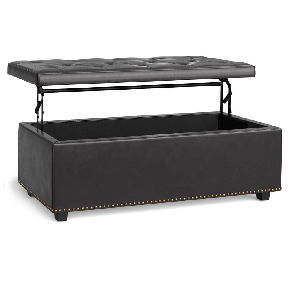 Hamilton 44" Contemporary Tanners Brown Faux Leather Lift-Top Storage Ottoman