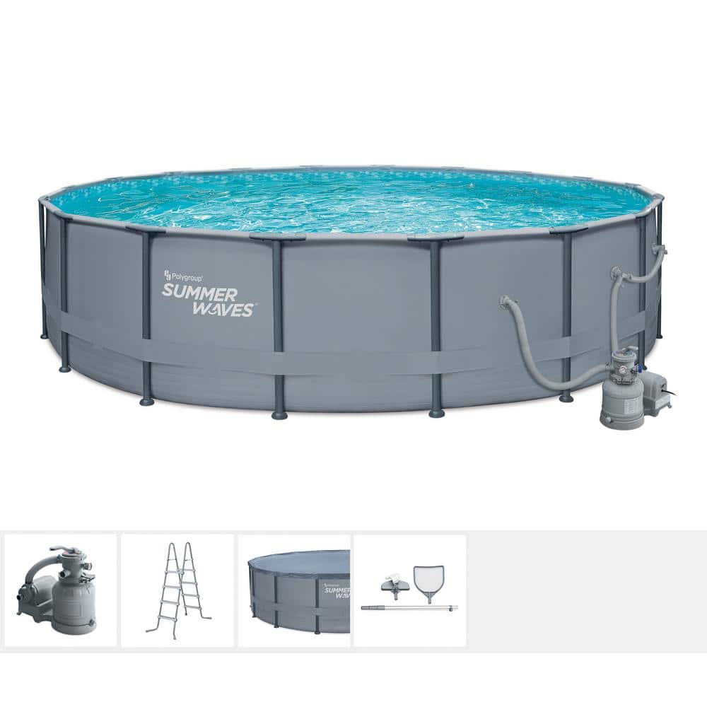 Summer Waves Elite 18 ft. Round x 52 in. Deep Metal Frame Pool Package with Sand Filter Pump System, Gray -  P4001852G