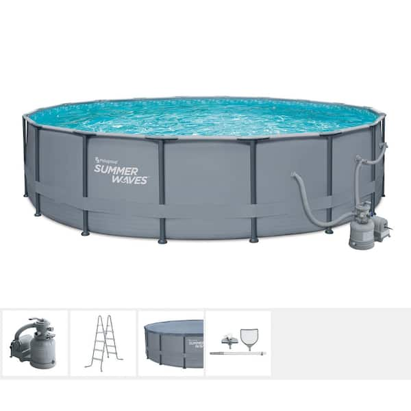 Elite 18 ft. Round x 52 in. Deep Metal Frame Pool Package with Sand Filter Pump System