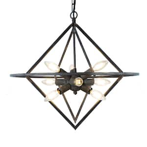 9-Light Black Rustic Geometric Mid-Century Sputnik Sphere Farmhouse Chandelier for Living Room Dining Room Bedroom