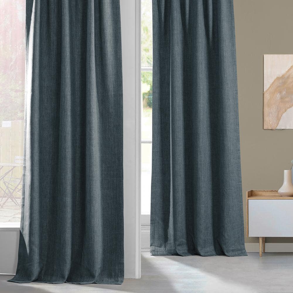 Reverie Blue Faux Linen Room Darkening Curtains 84 Inches