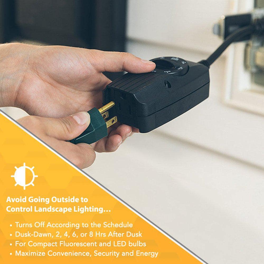 Black Outdoor Mechanical Light Sensor Timer with Photocell