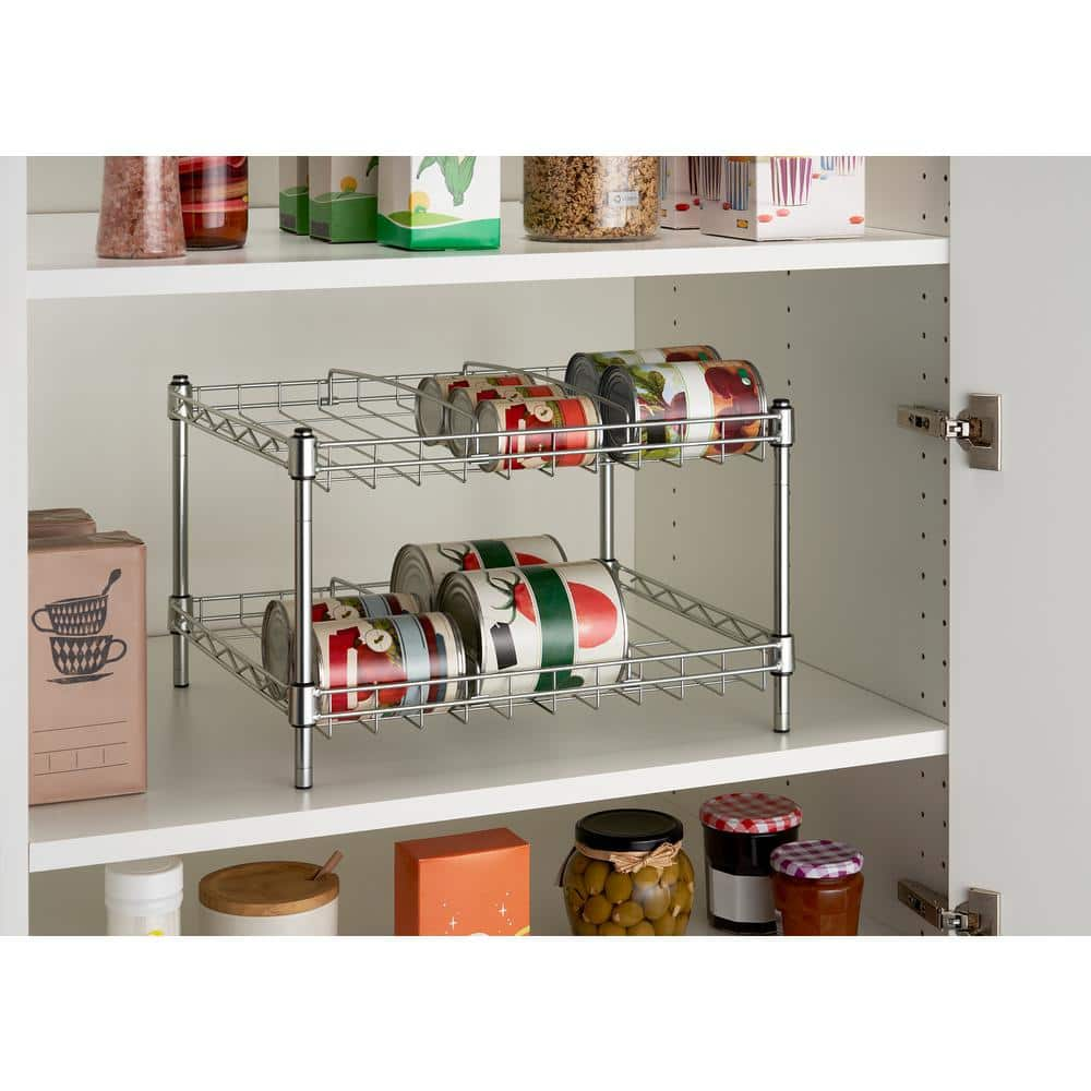 Modern Canned Food Organizer Rack, 2-Tier Can Storage Dispenser Rack Holder