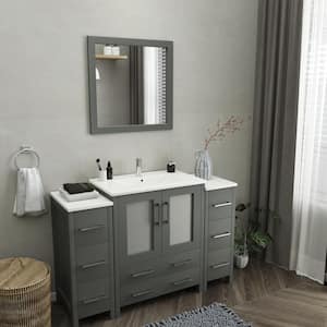 Brescia 54 in. W x 18 in. D x 36 in. H Bathroom Vanity in Grey with Vanity Top in White with White Basin and Mirror