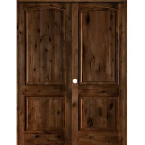 60 in. x 80 in. Knotty Alder 2 Panel Right-Handed Provincial Stain Wood Double Prehung Interior Door
