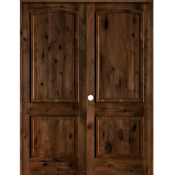 Krosswood Doors 48 in. x 96 in. Rustic Knotty Alder 2-Panel Right Handed Provincial Stain Wood Double Prehung Interior Door