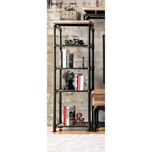 62.5 in. Antique Black Metal 5-shelf Etagere Bookcase with Open Back
