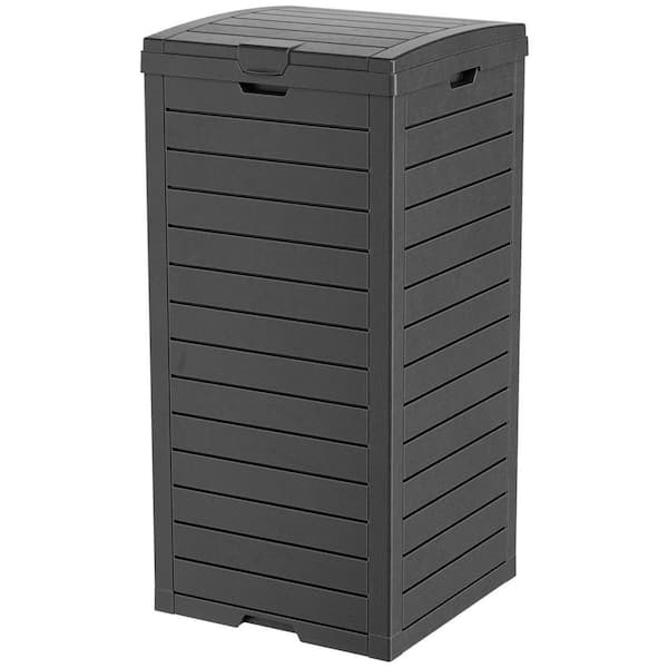 16 in. W x 16 in D x 34 in. H Black Resin Trash Can Storage, Tiered Lid & Drip Tray,Waterproof Resin Waste Bin,Deck Box