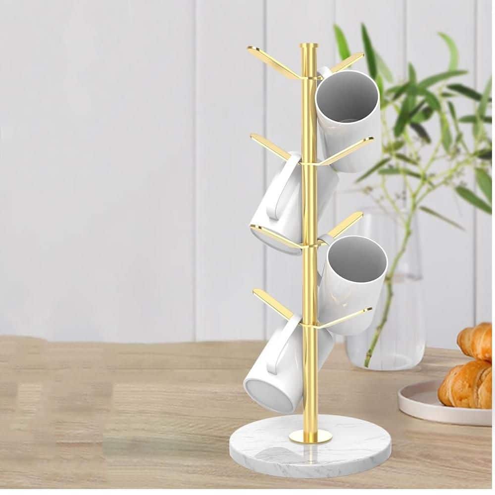Wudkey Gold Mug Holder Tree with 8 Hooks, Stainless Steel Coffee Cup ...